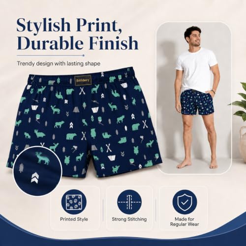 Image of Men's Ultralight Cotton Printed Boxer Shorts | Regular Fit | Soft Cotton Fabric with Microfibre Waistband for All-Day Comfort (Navy Blue-2XL)