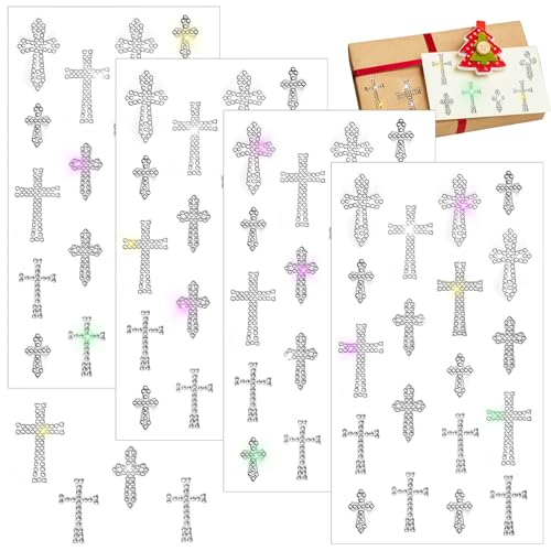 Image of Epakh 84 Glitter Bling Rhinestone Sticker, Cross, Silver | Self Adhesive Gem Stickers for Phone Laptop Car Face Makeup, Sparkly Crystal Rhinestone Decals for Gifts Craft Projects