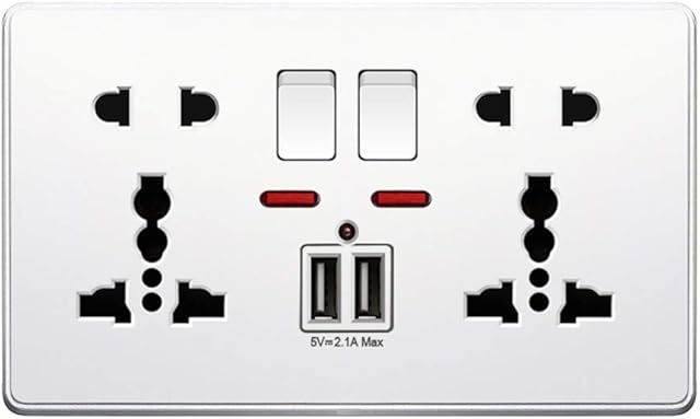 geneic Multifunction UK 13A Wall Socket Push Button 2.1A Double USB Charging Ports Three-hole Two-hole Wall Outlet Home Power Plug Button