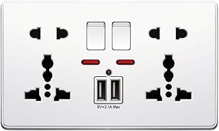geneic Multifunction UK 13A Wall Socket Push Button 2.1A Double USB Charging Ports Three-hole Two-hole Wall Outlet Home Power Plug Button