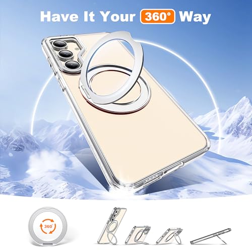 Image of for Samsung Galaxy S24 FE Case with 360 Rotatable Magnetic Ring Stand Compatible with Mag-Safe Military Protection Shockproof Transparent Phone Cases for S24 FE,Clear