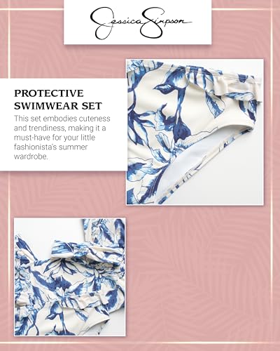 Jessica Simpson Girls Swimsuit Set - 3 Piece UPF 50+ Puff Sleeve Top, Bikini Bottom, Headband - Bathing Suit for Girls (S-XL)4