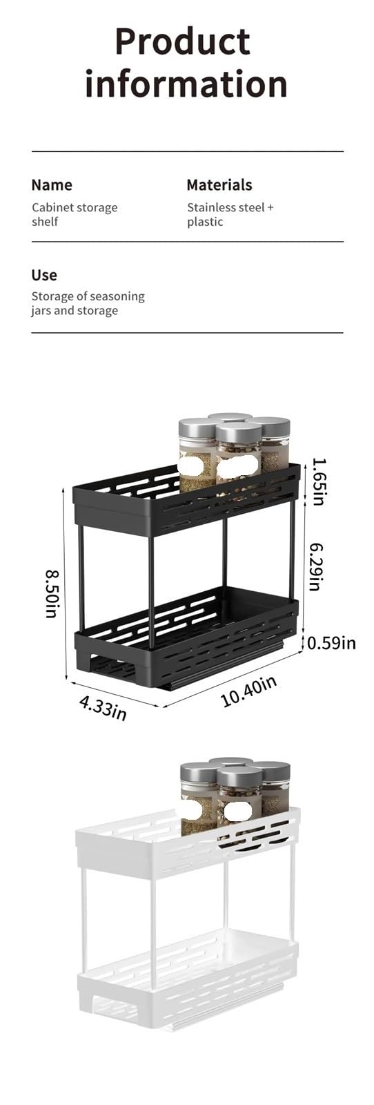 Organizador de especias de doble capa, estante de almacenamiento de plástico duradero para condimentos de cocina, tarros y botellas, solución ideal para especias y condimentos
