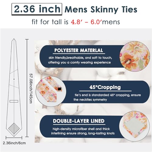 Image of Mantieqingway Floral Ties for Men Skinny Cotton Tie Flower Necktie