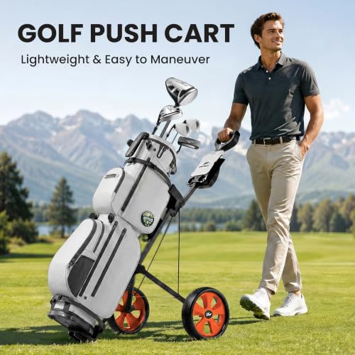 Image of 2-Wheel Golf Pull Cart - Lightweight Foldable Golf Push Cart with Durable Steel Frame, Adjustable Web Straps, Compact Design for Walking Golfers