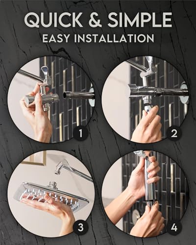 Image of Veken High Pressure Rain Shower Head Combo with Extension Arm - Easy to Install, Adjustable Dual Showerhead with 3 Spray Modes & Anti-Clog Nozzles - Chrome