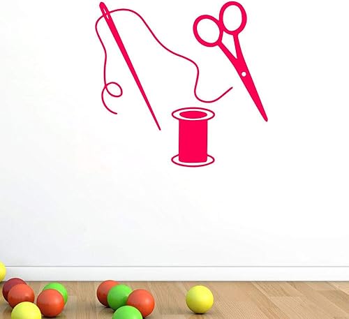 Miniatura 5 de BIBITIME Calcomanías de pared para tijeras de hilo de aguja, tela de costura, letrero de ventana, calcomanía de vinilo para arte en el hogar,