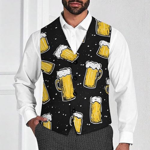 Beer Men's Suit Vests Business Formal Dress Vest V-Neck Waistcoat for Wedding Casual2
