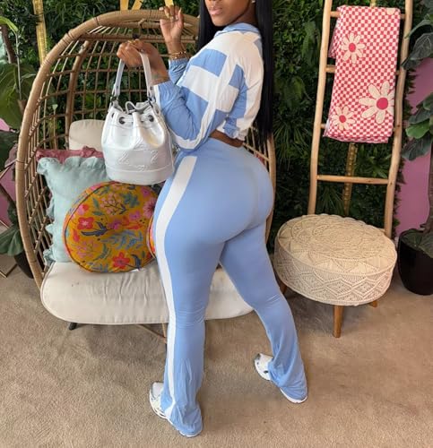Remelon Womens 2 Piece Sweatsuits Color Block Long Sleeve Zipper Cropped Jacket Legging Pants Set Tracksuit Jogger Outfits3