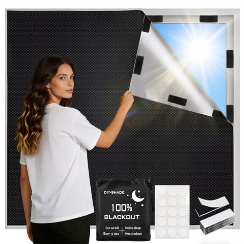 Estores Opacos sin Taladrar,300x145CM Tela Oscurecedora, Protección Solar, Estor Blackout Portátil para Camper, Oficina, Dormitorio y Salón
