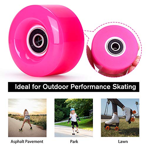 Tobwolf 8 Pack 58Mm X 32Mm, 82A In/Outdoor Quad Skating Wheels With Abec-9 Bearings, Highly Rebound Durable Polyurethane Wheels For Double-Row Roller Skating & Skateboard - Hot Pink #TOP2