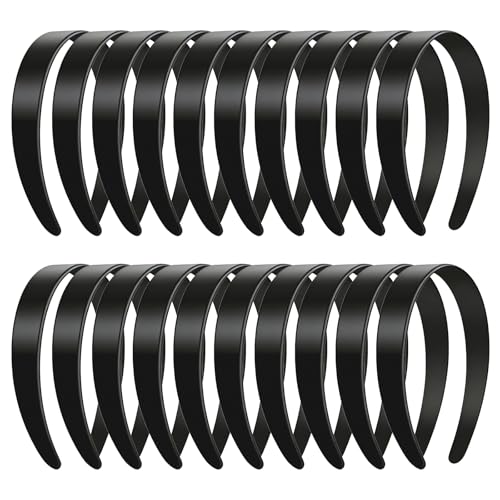 VOKOY 24 PCS Black Plastic Headbands 1 Inch Wide No Teeth Hair Bands for Girls & Women Blank DIY Plain Headbands for Crafts