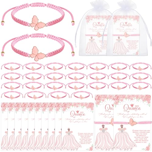 Image of Wenqik 25 Sets Quinceanera Party Favors for Guests Sweet 15th Butterfly Adjustable Bracelets with Thank You Cards Organza Bag 15 Years Birthday Religious Gifts for Guests Party Favor