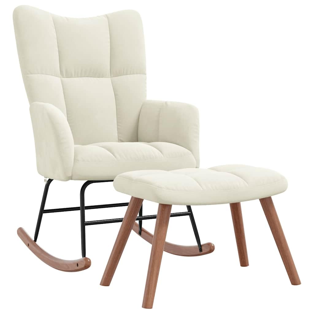 aphrophina Enhance Comfort with Cream White Velvet Rocking Chair and Stool, Modern Design, Durable Steel Frame
