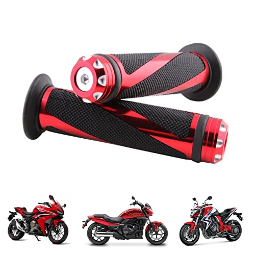 Puño de Manillar Moto, Universal 7/8" Puño Aluminio de Motocicleta Manillar (Rojo)