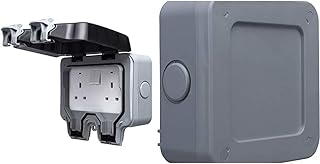 BG Electrical Double Weatherproof Outdoor Switched Power Socket, IP66 Rated, 13 Amp & Outdoor Weatherproof Junction Box, 5 Pole Terminal Block, IP66 Rated, Grey