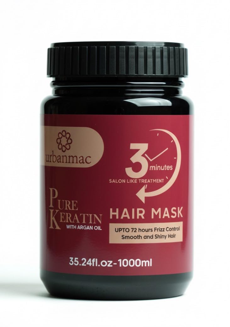 URBANMAC Pure Keratin Hair Mask with Argan Oil – 3 Minutes Salon-Like Treatment | Up to 72 Hours Frizz Control | Smooth & Shiny Hair | Deep Nourishing & Repair Mask – 1000ml-image-14