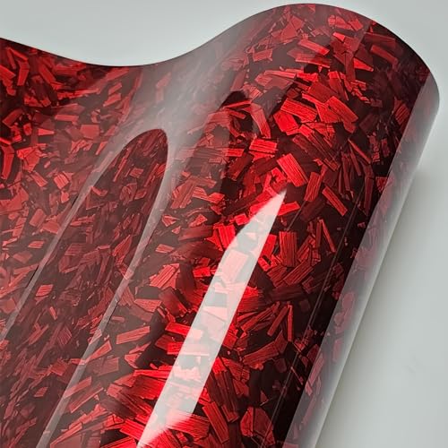 Image of LZLRUN Gloss Forged Carbon Fiber Self Adhesive Vinyl Wrap Film for Car Moto (Red, 1ft x 5ft)