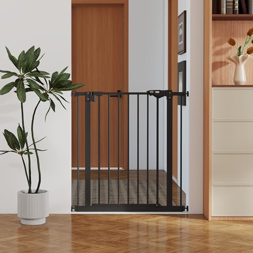 PawHut Türschutzgitter Treppenschutzgitter Türgitter ohne Bohren mit Auto-Close Treppengitter für Breiten 74-80 cm Beidseitig Schwenkbar Metall Schwarz