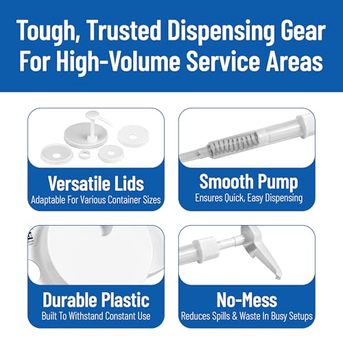 Condiment Pump Kit – Carlisle FoodService Products Condiment Pump Dispenser with Standard Pump and 5 Lids for Kitchens and Restaurants, Plastic, Assorted Sizes, White, (Pack of 6) by Carlisle FoodService Products - Image 3
