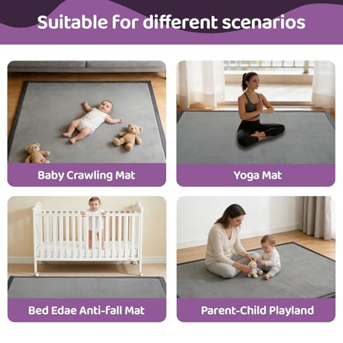 Image of Baby Play Mat for Floor, 1.3 Inch Thick Memory Foam Tummy Time Mat with Non Slip Backing, Soft Coral Velvet 59X79 Inch Playpen Mat Crawling Tatami for Infants Toddlers Kids, Dark Gray