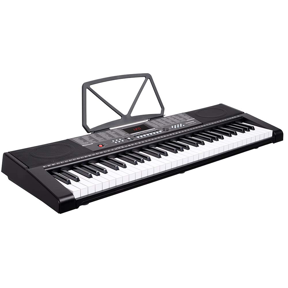 Bakaji Teclado musical piano electrónico 61 teclas piano multifunción con 255 ritmos 50 canciones preestablecidas función percusión entrada USB AUX y atril porta partitura y tablet