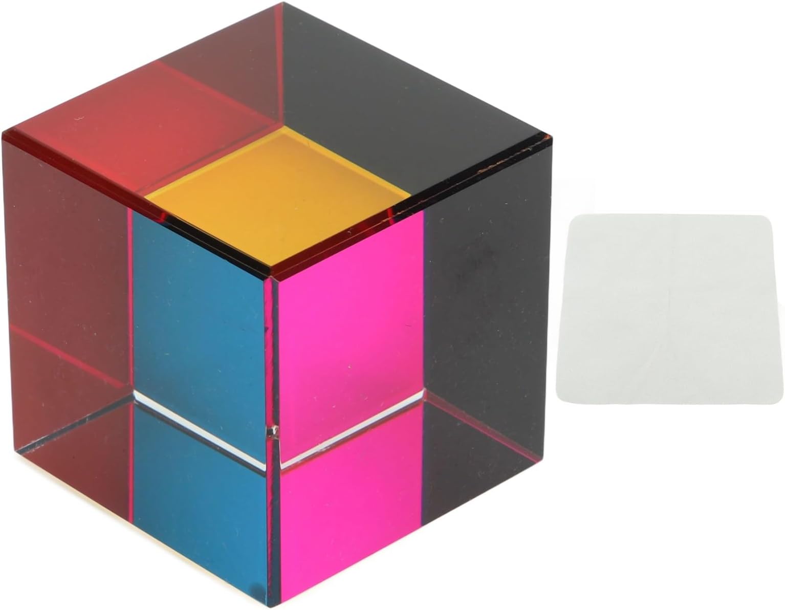 Color Cube Optical Prism, 6 Sides Glass Light Refracting Toy, Decorative Color Mixing Cube for Home Photo Studio, Educational Physics Toy with Wiping Cloth for Kids (40mm)