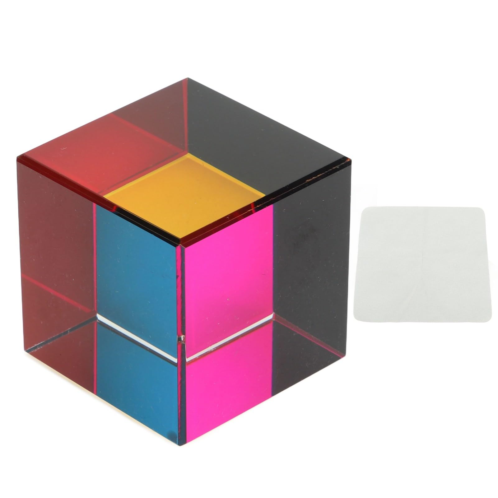 KIMISS Color Cube 6 Sides Optical Glass Cube Optical Cube Prism with Wiping Cloth Mixing Colour Cube for Tabletop Ornaments Educational Toys Physics Toys (#11)