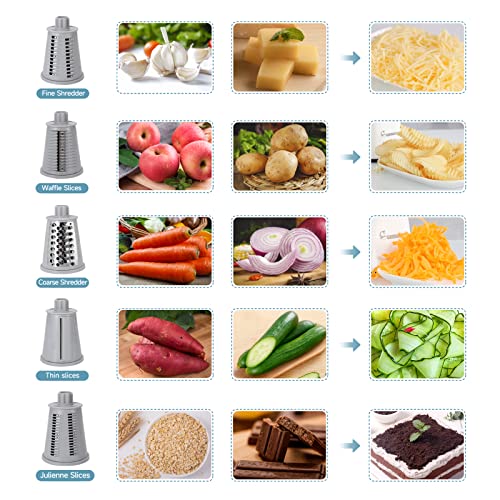 Rotary Cheese Grater Shredder Round Mandoline Slicer For Kitchen With 5 Interchangeable Blades，Grabado Manual Cheese Slicer For Fruit，Vegetable And Nut，Easy To Use And Clean With Cleaning Brush，White #TOP2