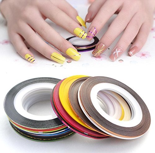 Looks United Nail Art Striping Tape Set, 10 Pcs Rolls, 1mm Width, 20m Length, for Nail Design 4