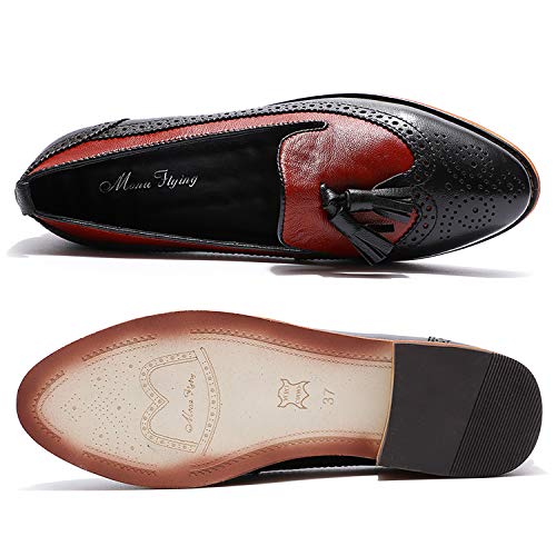 Image of Mona flying Women's Leather Tassel Loafers Slip on Brogue Flat Office Shoes