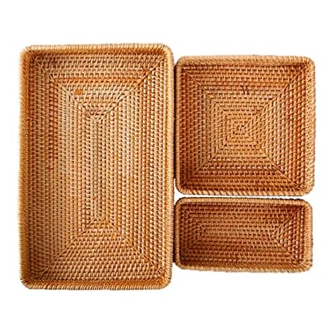 ALEOHALTER 3pcs Rattan Storage Basket, Fruit and Vegetable Storage Baskets for Kitchen, Countertop, Bathroom, Living Room(As shown) Cover