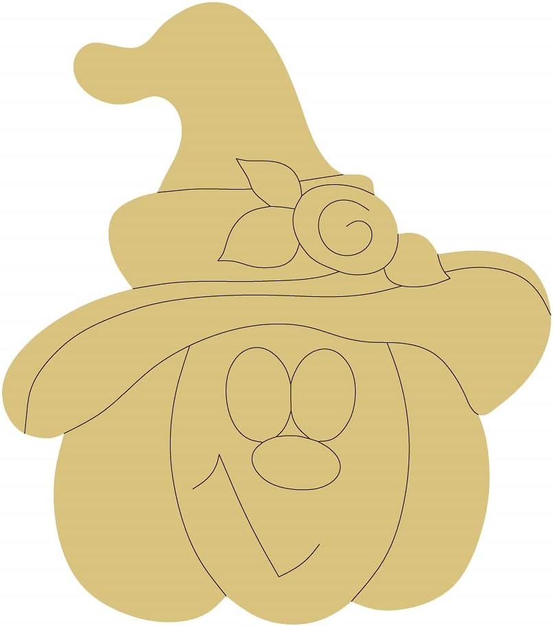 Pumpkin with Hat Design by Lines Unfinished Wood Cutout Halloween Fall Door Hanger MDF Shape Canvas Style 2 Art 1