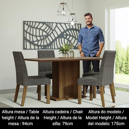 Image of Madesa 4 Seater Dining Set with Fully Cushioned Rectangular Table Top, Sturdy Wooden 160 Cm for Dining Room and Kitchen - Brown /Beige /Grey