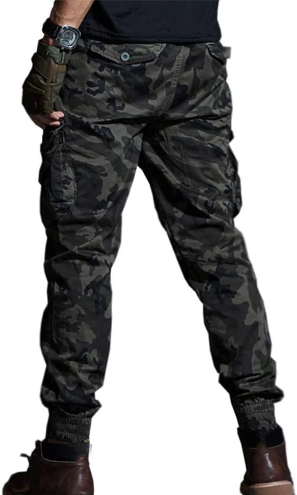 Men Khaki Casual Pants Military Joggers Camo1 Cargo Pants Multi-Pocket Tactical Black Army Trousers