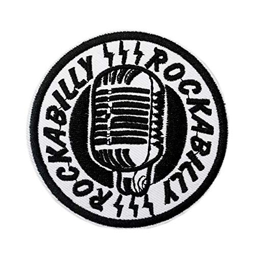 Cute-Patch Rockabilly Microphone Embroidered Iron on sew on Patches Rock Punk Badge