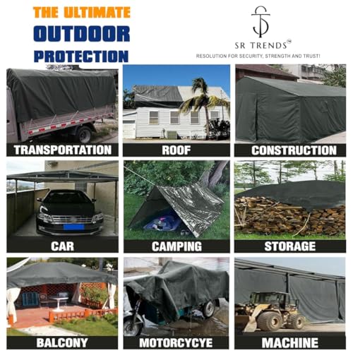 Image of 700 GSM Waterproof Tarpaulin | Durable, UV-Resistant Tarp for Outdoor, Construction & Camping (Grey, 15 x 15 FT)