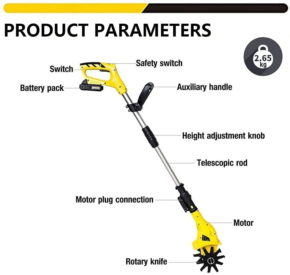Rototiller eléctrico Batería de Litio Recargable Rototiller Jardín Rototiller Rototiller for huertos, céspedes, Jardines