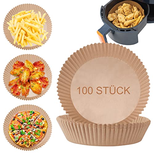 TCJJ 100Pcs Backpapier Airfryer,Wasserdicht Ölfest Luftfritteuse Pergamentpapier, Antihaft Einweg Bratpapier,hitzebeständig Backpapier für Heißluftfritteuse, Air Fryer Zubehör (100Pcs) Cover