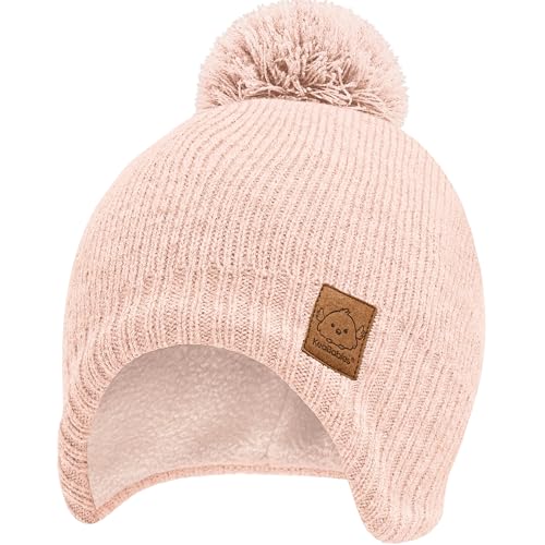 Image of Baby Beanies, Baby Hats for Boys, Girls - Cute Toddler Winter Hat, Soft & Stretchy Beanies for Infant, Newborn 0-6 Months, Cozy & Warm with Earflap Muff & Pom (Blush, S)