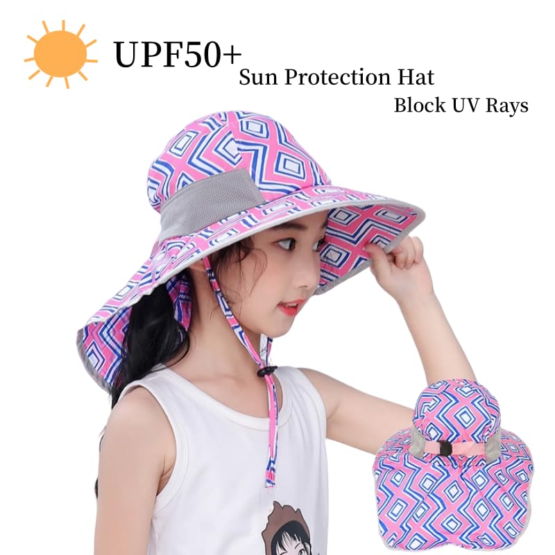 Kids Sun Hats UPF 50+ Sun Protection Hat for Kids with Neck Flap Adjustable Wide Brim Beach Fishing Hat for Girls 2-10 Years4