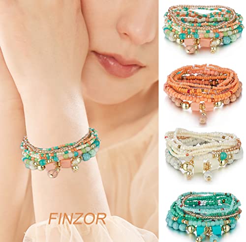 8 Sets Bohemian Stackable Bead Bracelets for Women Bohemian Bracelets Stretch Multi Layered beads Bracelet Set Boho Multicolor Jewelry4