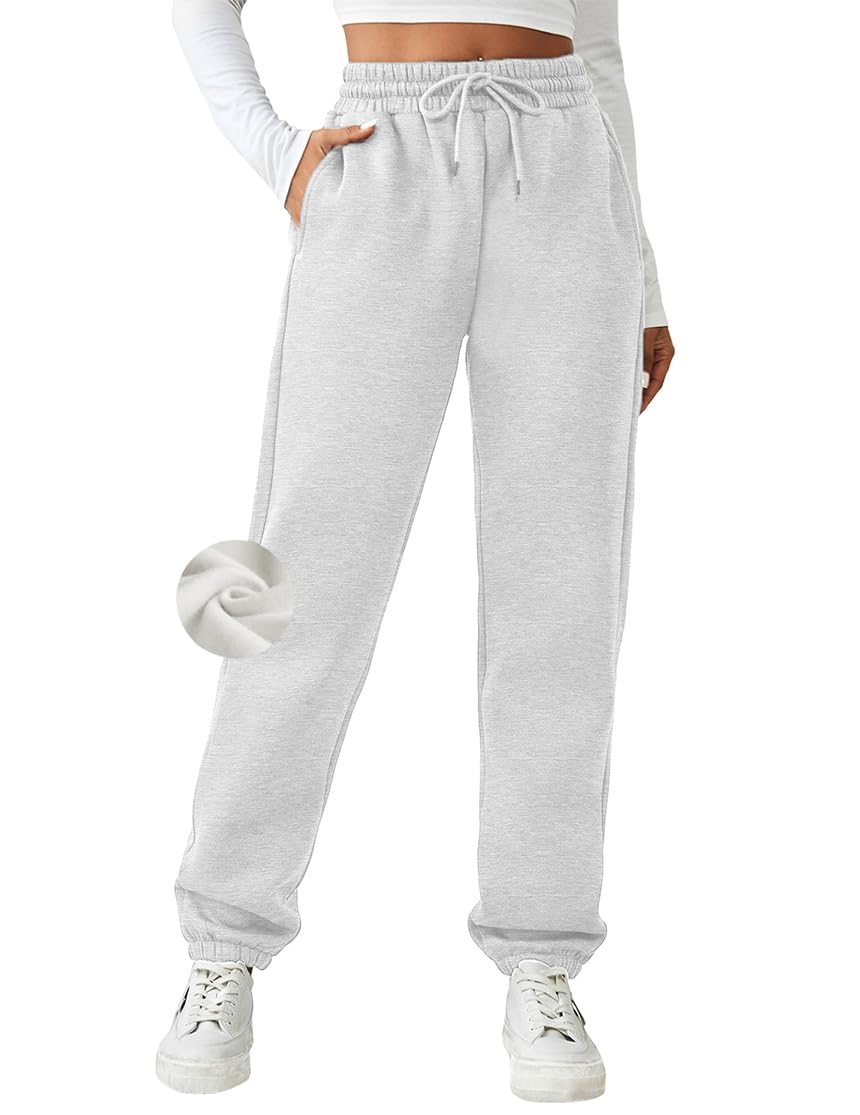 PINSPARK Women's Fleece Lined Sweatpants Winter Joggers Athletic Pants Casual Thick Warm Trousers Pockets