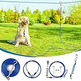アップグレード犬用ランナー 庭用 犬用トロリーシステム 伸縮性ケーブル付き 大型犬用 100フィート 犬用タイアウトケーブル 10フィートのリード付き 犬用ランナー 庭用ジップライン アウトドア ドッグラン キャンプ用品用
