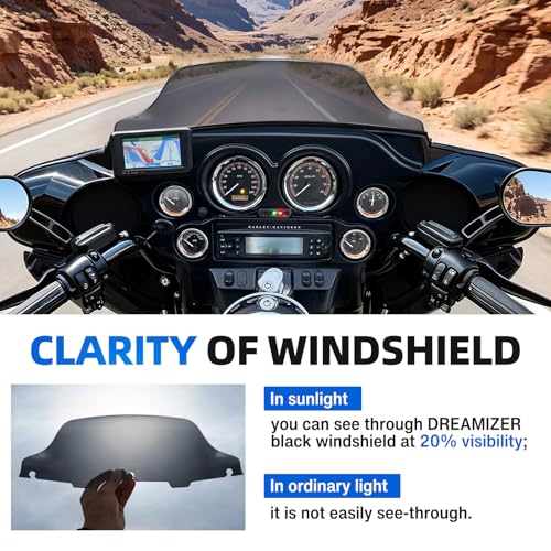 Image of DREAMIZER Wave Windshield Windscreen,Specific Fit Motorcycle Windshield, PC Wind Deflector Compatible with Harley Touring Electra Street Tri Glide 1996-2013 (Smoke Black 6inch)