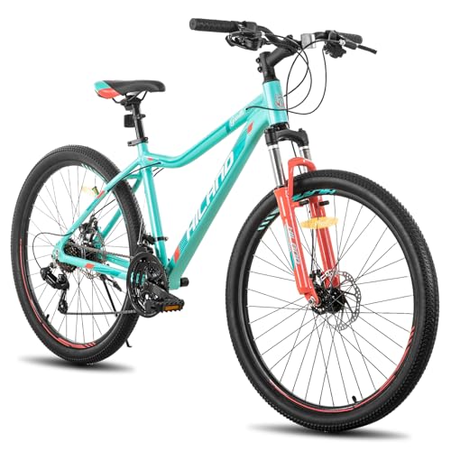 HILAND 26 Zoll Mountainbike, MTB mit Aluminiumrahmen 21 Gang Schaltung, Doppelscheibenbremse Lock-Out Federgabel Mountainbike für Damen und Mädchen, Mintgrün