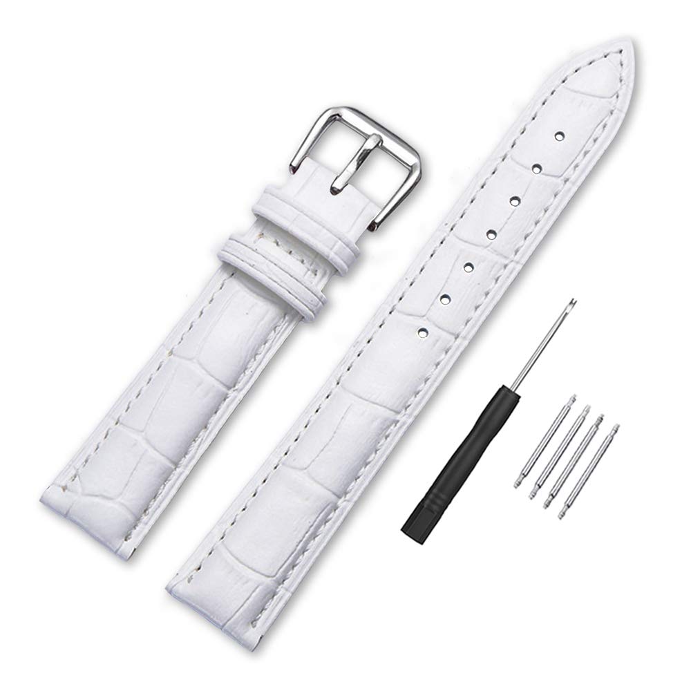 Narako Alligator Style Genuine Leather Watch Bands Genuine Calf Leather Replacement Watch Strap with Stainless Metal Buckle Clasp 12mm 14mm 16mm 18mm