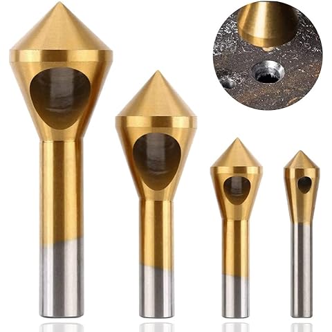 4PCS Countersink Deburring Tool Set, Metal Wood Drill Bits,Titanium Coated Countersink Deburring Chamfer Drill Bit Cover