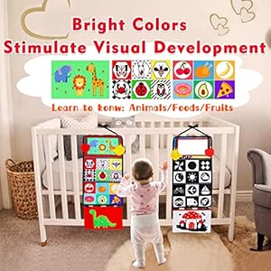 Tummy time baby mirror infant toys newborn 0 3 months brain development with crinkle cloth book teether black and white high contrast baby toys 2 4 5 0 6 month boys girls sensory activity shower gift  urban country home decor