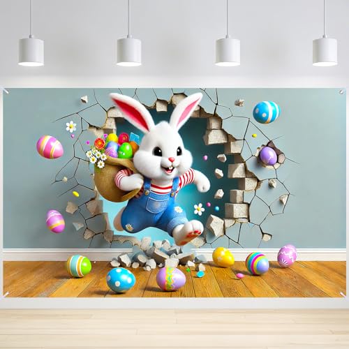 Image of Nuxovilar Easter Wall Banner 43x70.86 Polyester | Easter Banner, Party Poster, Wall Sign, Spring Backdrop. Suitable for Indoor, Room, Event. (Bunny Egg)